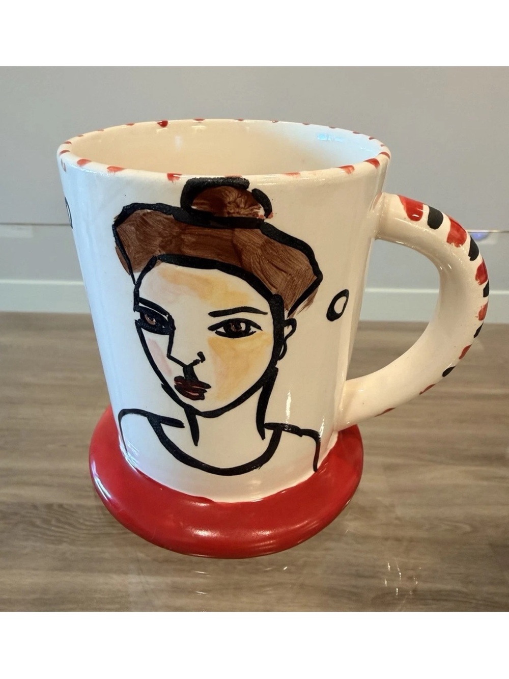 Vintage Artist Signed Hand-Painted Face Ceramic Mug Pedestal Cup